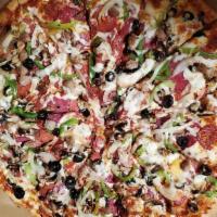 Supreme Pizza · Pepperoni, hamburger, Canadian bacon, chicken, bacon pieces, onions, bell pepper, mushroom, ...