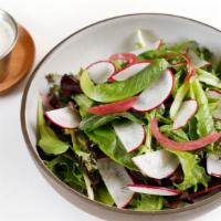 Green Salad · Scarborough mixed greens, red onions, red radishes, and choice of dressing.