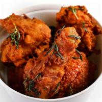 Fried Chicken Bucket · Honey & lemon brined and spiced fried chicken. Six pieces white meat, two drumsticks, and tw...