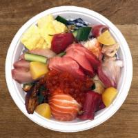 Chirashi · Chef's selection of sliced fish served over sushi rice with tamago and shiitake (no substitu...