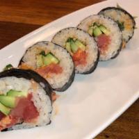 Hot Tuna · Marinated tuna in spicy mayo, shiso, and cucumber.