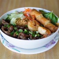 Grilled Combo Vermicelli Noodle · With grilled pork, prawn and eggroll.