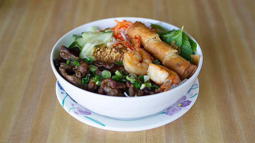 Grilled Combo Vermicelli Noodle · With grilled pork, prawn and eggroll.