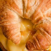 Croissant Sandwich (V) · Egg and choice of meat stuffed in Croissant with cheese
