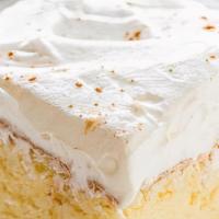 Tres Leches · A soft and ultra-moist crumb soaked with a 3 milk mixture and topped with a lightly sweetene...
