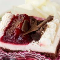 Black Forest · Cherries and whipped cream between two layers of chocolate cake. Topped with more whipped cr...