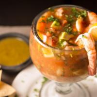 Shrimp Cocktail Veracruz · Family favorite. Served warm, this classic Mexican shrimp cocktail is made with diced, ripe ...