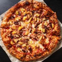Hawaiian Pizza · Sweet or Spicy Red Sauce, Mozzarella, Ham, Bacon, Pineapple, Cinnamon Sugar