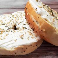 Bagel & Cream Cheese · Toasted bagel and a thick smear of cream cheese