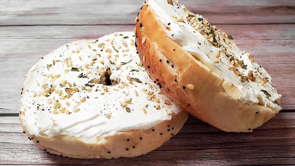 Bagel & Cream Cheese · Toasted bagel and a thick smear of cream cheese