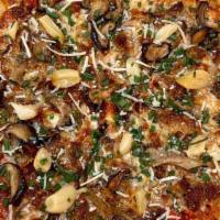 Sausage and Mushroom Pizza · Red sauce, three cheese blend, fennel sausage, mixed mushroom medley