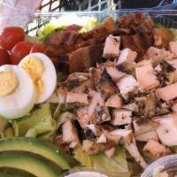 Cobb Salad · Romaine Hearts, Chicken breast, Bacon, Tomato, Egg, Blue cheese, Avocado, Blue cheese dressing