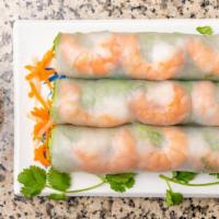 A3. Gỏi Cuốn / Fresh Spring Roll · 3 Rolls - Vermicelli noodles with shrimp and pork, lettuce and cilantro wrapped in rice pape...