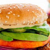 4. Veggie Garden Burger · Veggie burger patty, cheese, lettuce, tomato, onions, and pickles,.