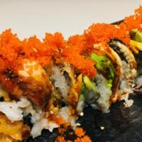 2. 青龍捲 / Dragon Roll · Shrimp tempura and unagi with avocado and tobiko on top.