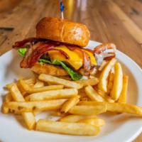 Bacon Burger · Bacon, American Cheese, Tomato, Lettuce, Onions, Pickles