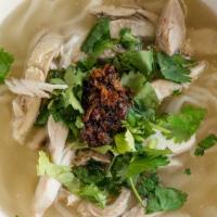 27. Lao's Noodle Soup - Kaow Paik · Homemade noodles served in chicken broth, can be served with chicken or seafood.