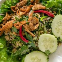 17. Larp - Thai or Laos Style · Traditionally a minced meat salad (we also offer tofu option) tossed in fish sauce (Thai sty...