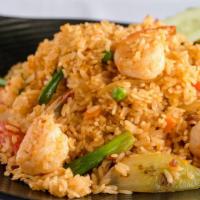 75. Champa’s Fried Rice · Shrimp, tom yum sauce, & onions.