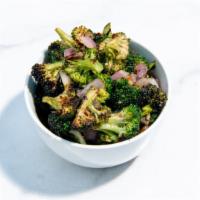 Roasted Broccoli With Ginger Garlic Sauce · Roasted broccoli, red onions, and our house-made ginger garlic sauce. (gluten-free & vegan)