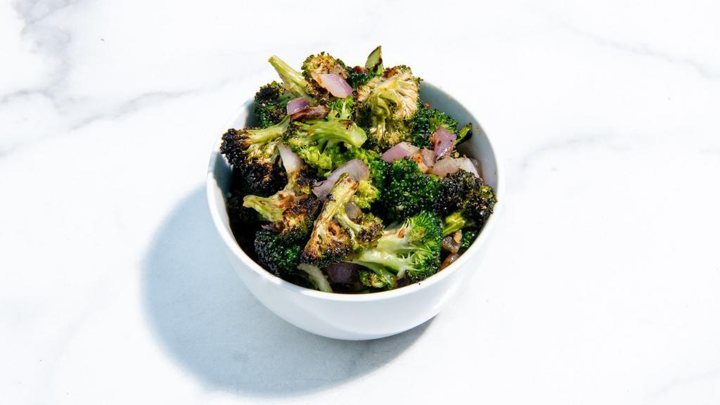 Roasted Broccoli With Ginger Garlic Sauce · Roasted broccoli, red onions, and our house-made ginger garlic sauce. (gluten-free & vegan)