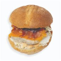 BBQ Chicken Sandwich · Chicken breast, bacon, cheddar cheese, cabbage, BBQ sauce, chipotle aioli
