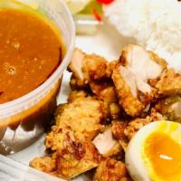 Chicken Katsu Curry Rice · Japanese Curry (beef & pork) Rice with Chicken Cutlet, half of soft boiled egg, and Salad