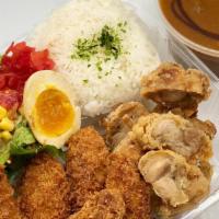 Deluxe Curry · Japanese Curry (beef & pork) Rice with Salad, Fried Oyster, Chicken Karaage, Fried Oyster, a...