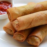 Veg Spring Rolls(5 Pc) · Thin layered pastry deep fried with stuffed spiced mix vegetables.