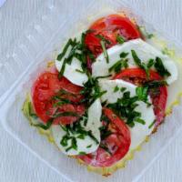 1. Caprese · Mozzarella cheese, fresh tomato, basil, olive oil, salt, and pepper.