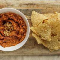 Red Pepper Dip · it comes with corn chips. Vegan.