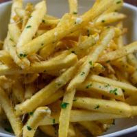 Truffle Fries · Fries tossed with Parmesan and parsley; side of truffle aioli.