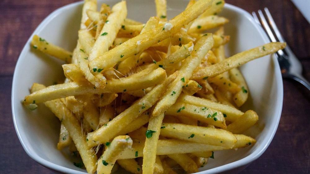 Truffle Fries · Fries tossed with Parmesan and parsley; side of truffle aioli.