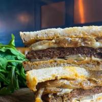 100% Vegan Patty Melt · Beyond Burger on toasted rye, caramelized onions, vegan mozzarella, vegan house aioli & pick...