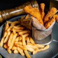 Chicken Tenders with Fries · Fresh battered chicken tenders served to crispy perfection.