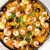 Paella De Mariscos 2 · Seafood Paella with calamari, shrimp, clams and mussels for 2 people.