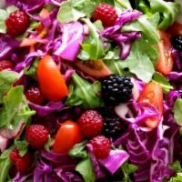 Red Cabbage Salad ( VEGAN & GLUTEN FREE) · Red cabbage with carrots, and olive oil dressing.
