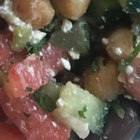 CHICKPEAS MEDITERRANEAN SALAD LARGE TRAY · CHICKPEAS, CUCUMBER, TOMATOES, PARSLEY, MINT, ONION, FETA CHEESE, KALAMATA OLIVES, MIXED WIT...