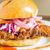 KFC (Korea Fried Chicken) Burger · Breaded chicken breast, Korean-style gochugang sauce, cabbage slaw and pickled red onion. Ve...