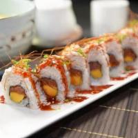 Chili Roll · Spicy tuna and avocado topped crab meat.