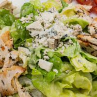 Salade Brasserie · Grilled chicken on a bed of mixed green salad  with gorgonzola cheese, sliced pear, walnut, ...