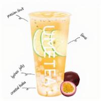 Passion Fruit Green Tea with Crystal Boba and Lychee Jelly(百香果双Q) · Passion fruit jasmine green tea w/ crystal boba and lychee jelly(700cc )