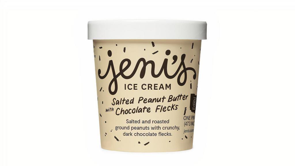 Salted Peanut Butter with Chocolate Flecks (GF) by Jeni's Splendid Ice Creams · By Jeni's Splendid Ice Creams. Salted and roasted ground peanuts with grass-grazed milk and crunchy, dark chocolate flecks. Contains peanuts, dairy, and soy. We cannot make substitutions.