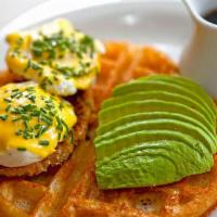 Loaded Waffle with Two Eggs · Comes with two eggs your way (Options as: sunny
side, over easy, over hard, scrambled,
and p...