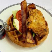 Blt Fried Chicken & Waffle · A classic between a brussels style waffle with a crispy buttermilk chicken breast and bacon ...