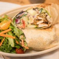 SOMA Chicken Wrap · Grilled chicken breast, roasted red pepper, sauteed mushroom, pesto mayo, with your choice o...