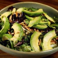 Avocado Salad · Spring mix, avocado, toasted almonds, balsamic vinaigrette