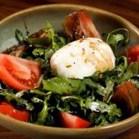 Caprese salad · sliced tomato, basil, burrata, balsamic, olive oil , arugula