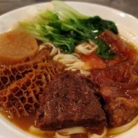 Signature 3 In 1 Noodle Soup · Beef Shank, Tendon and Honeycomb Tripe with noodle soup
