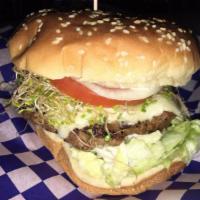 Avocado Ranch Burger · Beef Patty, Avocado, Swiss Cheese, Lettuce, Onion, Tomatoes, Pickle, Mayonnaise, Ranch Dress...